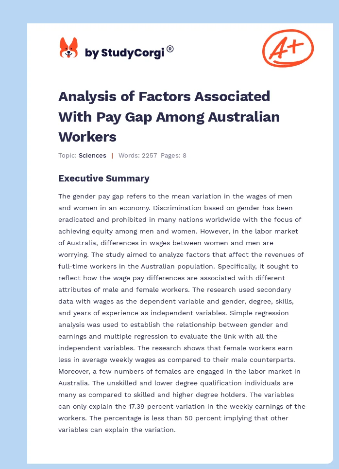 Analysis of Factors Associated With Pay Gap Among Australian Workers. Page 1
