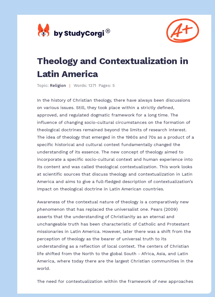 Theology and Contextualization in Latin America. Page 1