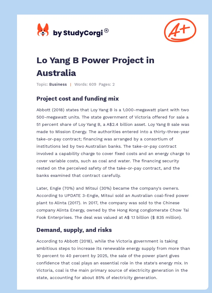 Lo Yang B Power Project in Australia. Page 1
