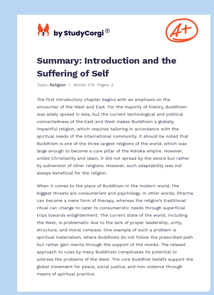 Summary: Introduction and the Suffering of Self. Page 1
