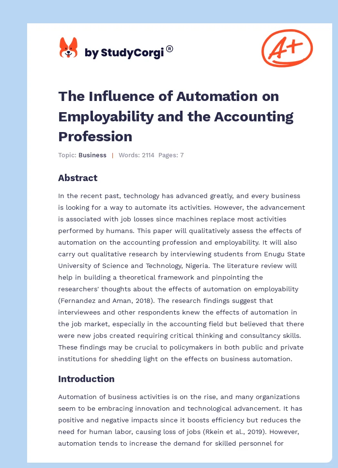 The Influence of Automation on Employability and the Accounting Profession. Page 1