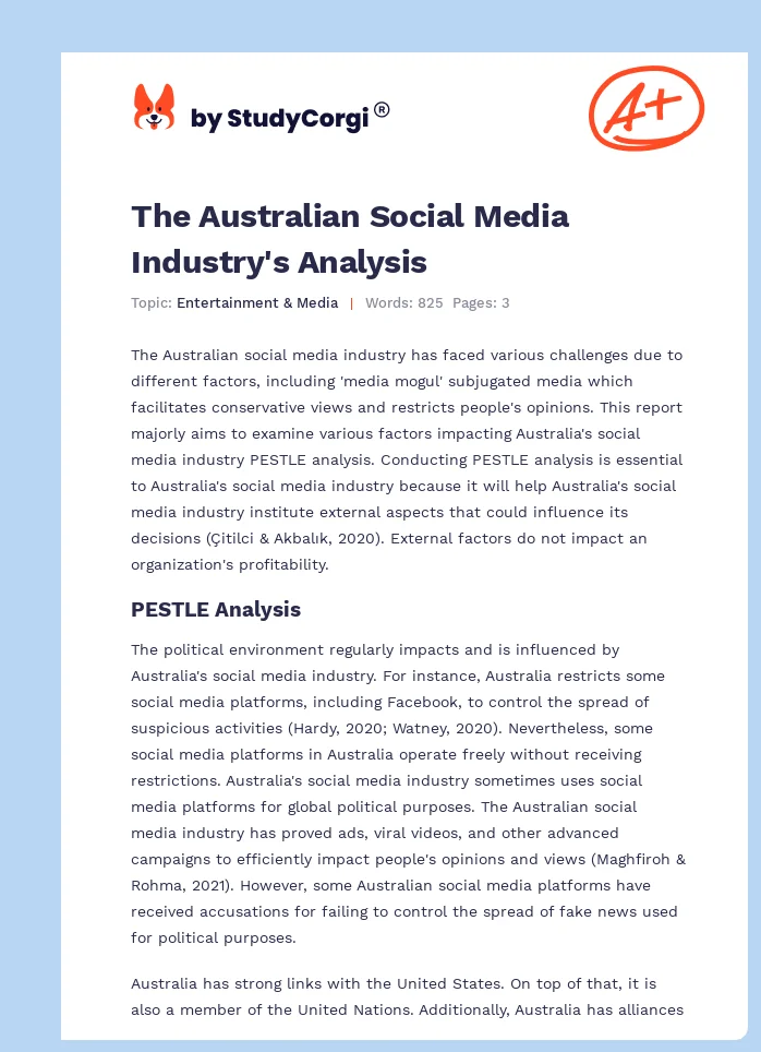 The Australian Social Media Industry's Analysis. Page 1