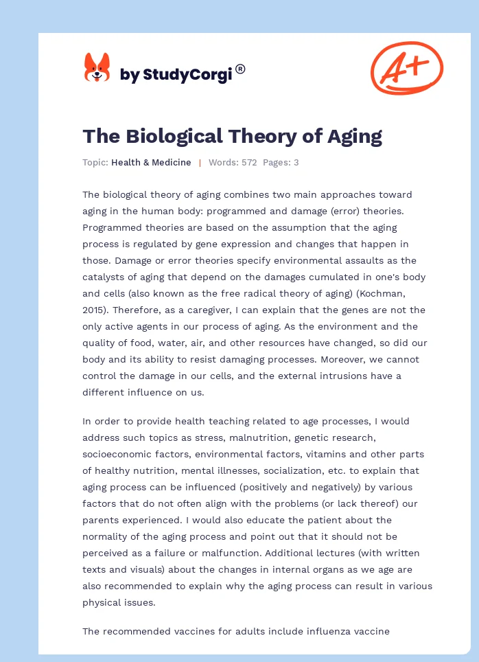 The Biological Theory of Aging. Page 1