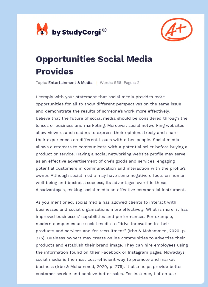 Opportunities Social Media Provides. Page 1