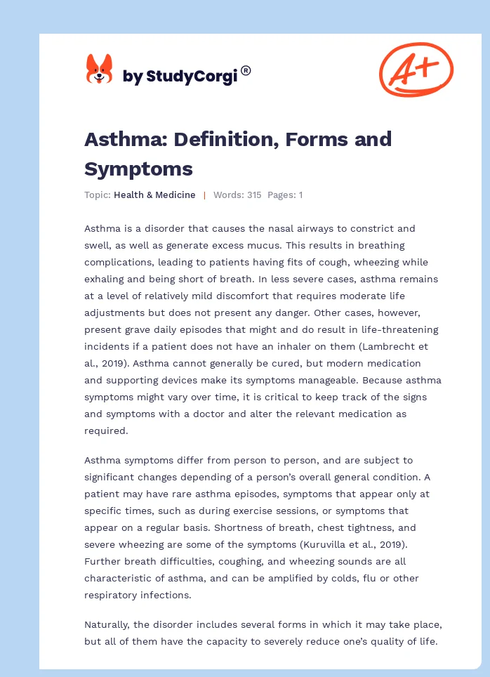 Asthma: Definition, Forms and Symptoms. Page 1