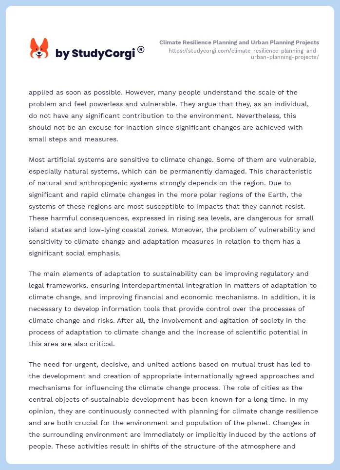 Climate Resilience Planning and Urban Planning Projects. Page 2