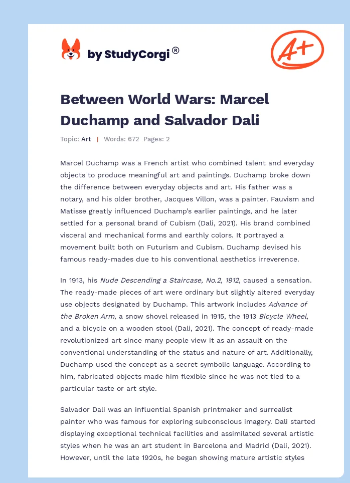 Between World Wars: Marcel Duchamp and Salvador Dali. Page 1
