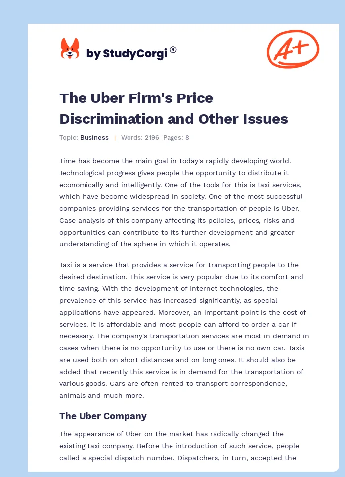 The Uber Firm's Price Discrimination and Other Issues. Page 1