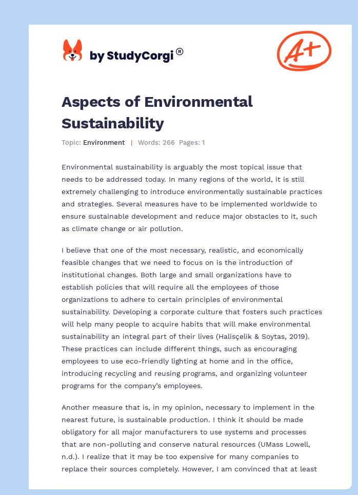 Aspects of Environmental Sustainability. Page 1