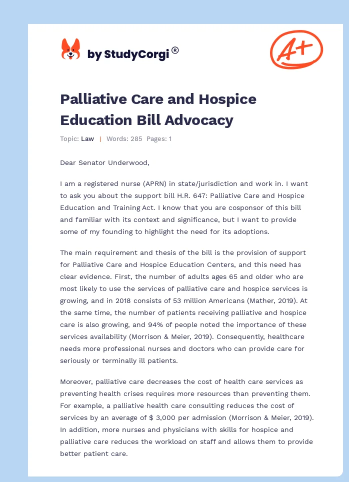 Palliative Care and Hospice Education Bill Advocacy. Page 1