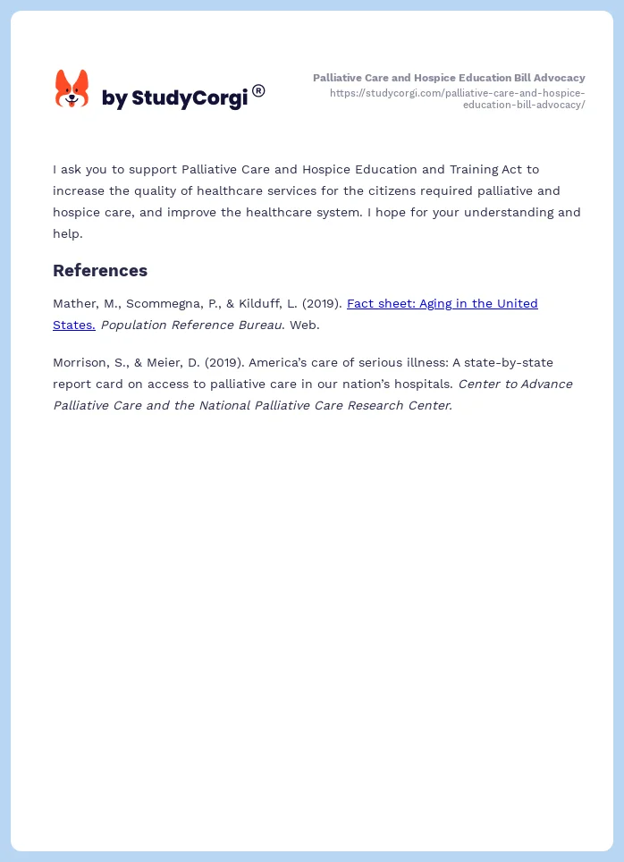 Palliative Care and Hospice Education Bill Advocacy. Page 2