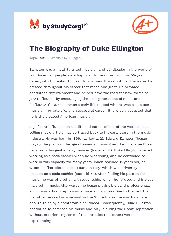 The Biography of Duke Ellington. Page 1