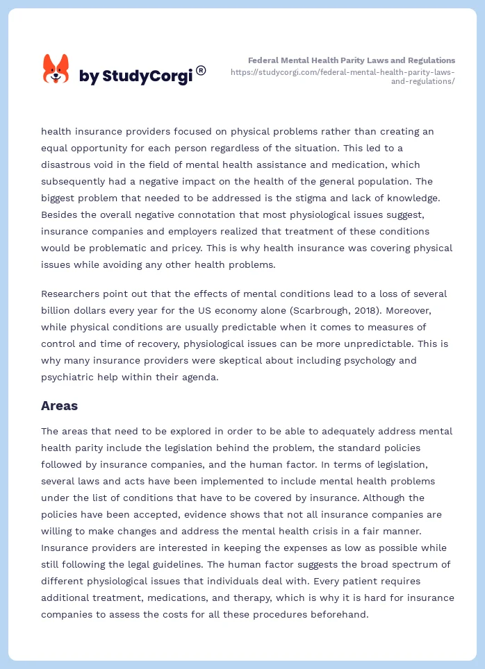 Federal Mental Health Parity Laws and Regulations. Page 2