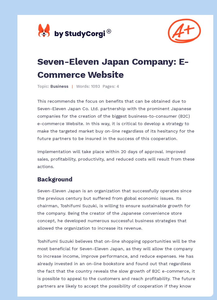 Seven-Eleven Japan Company: E-Commerce Website. Page 1