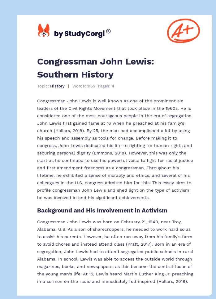 Congressman John Lewis: Southern History. Page 1