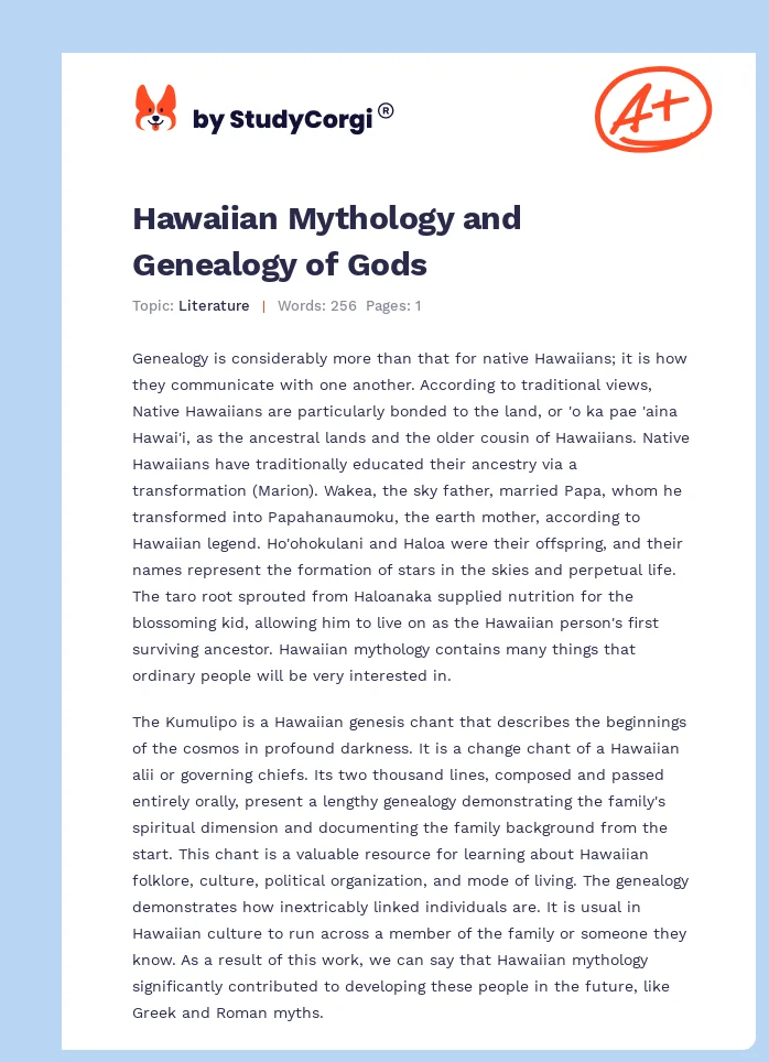 Hawaiian Mythology and Genealogy of Gods. Page 1