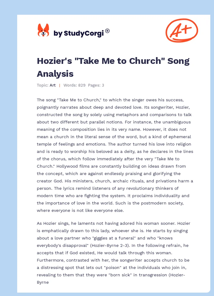 Hozier's "Take Me to Church" Song Analysis. Page 1