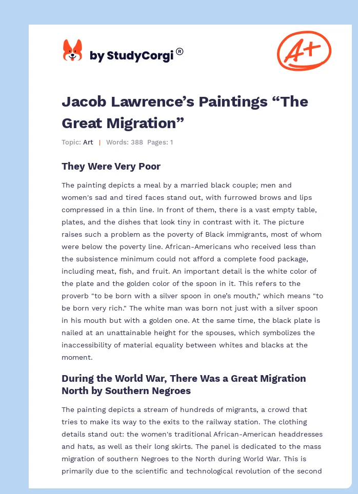 Jacob Lawrence’s Paintings “The Great Migration”. Page 1