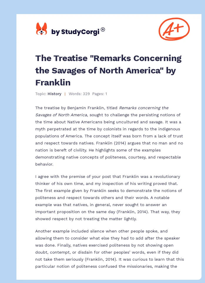 The Treatise "Remarks Concerning the Savages of North America" by Franklin. Page 1