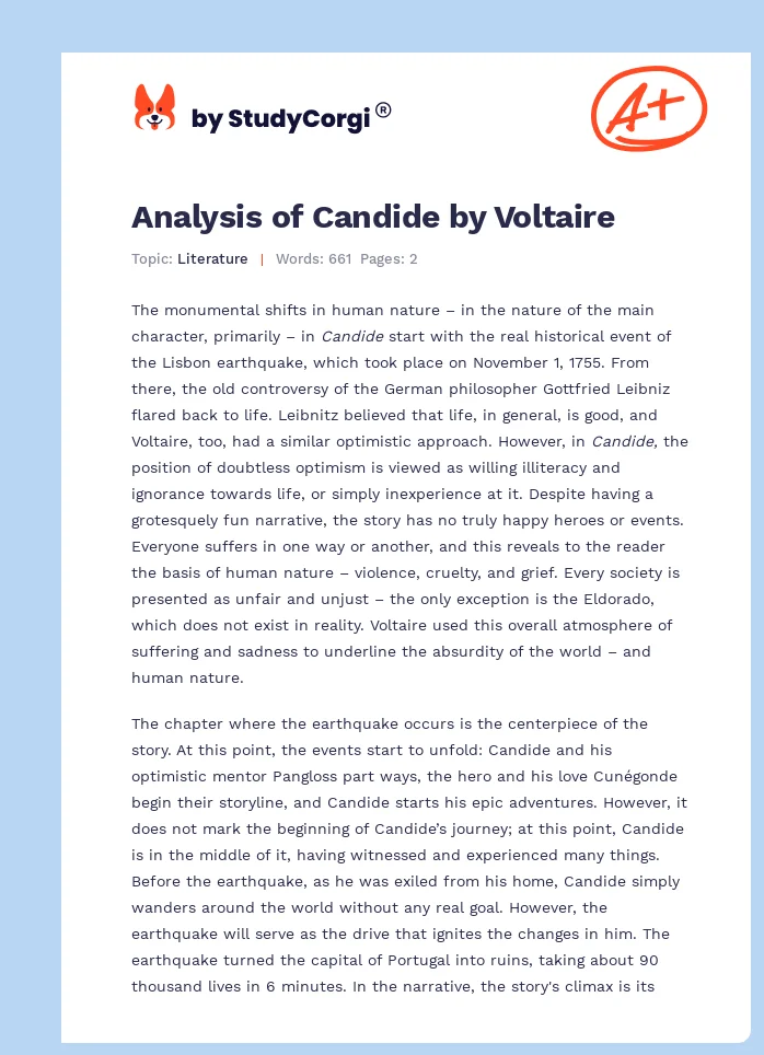 Analysis of Candide by Voltaire. Page 1
