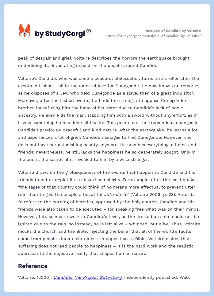 Analysis of Candide by Voltaire. Page 2