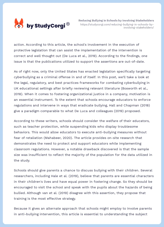 Reducing Bullying in Schools by Involving Stakeholders. Page 2
