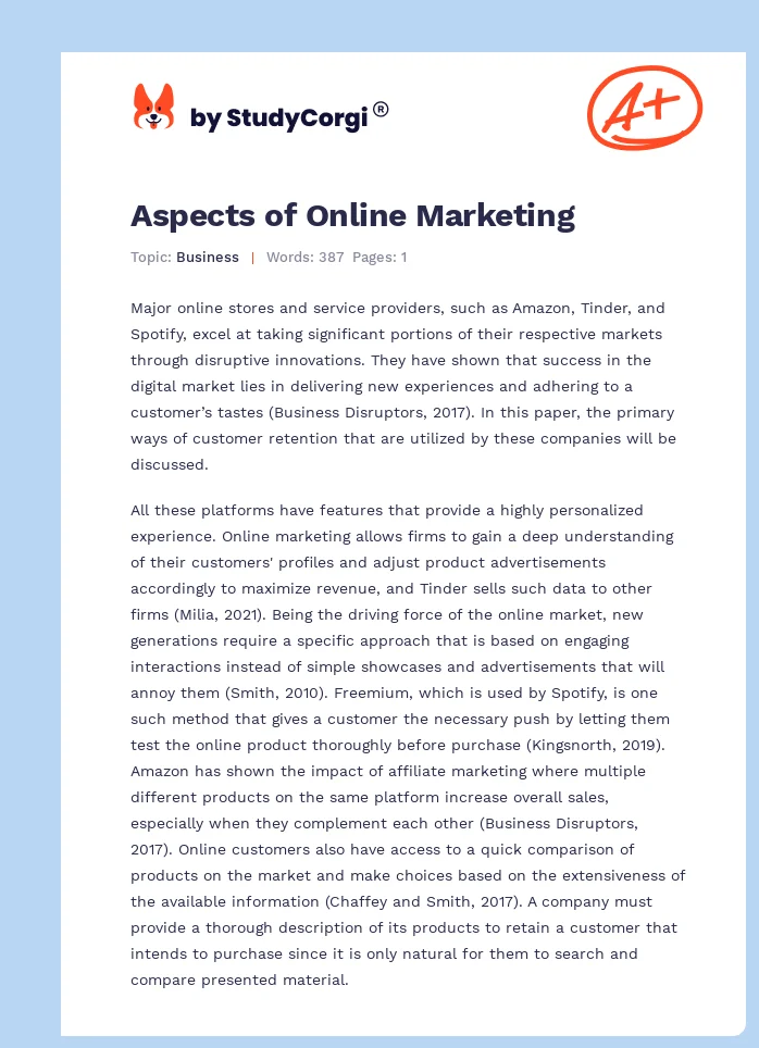 Aspects of Online Marketing. Page 1
