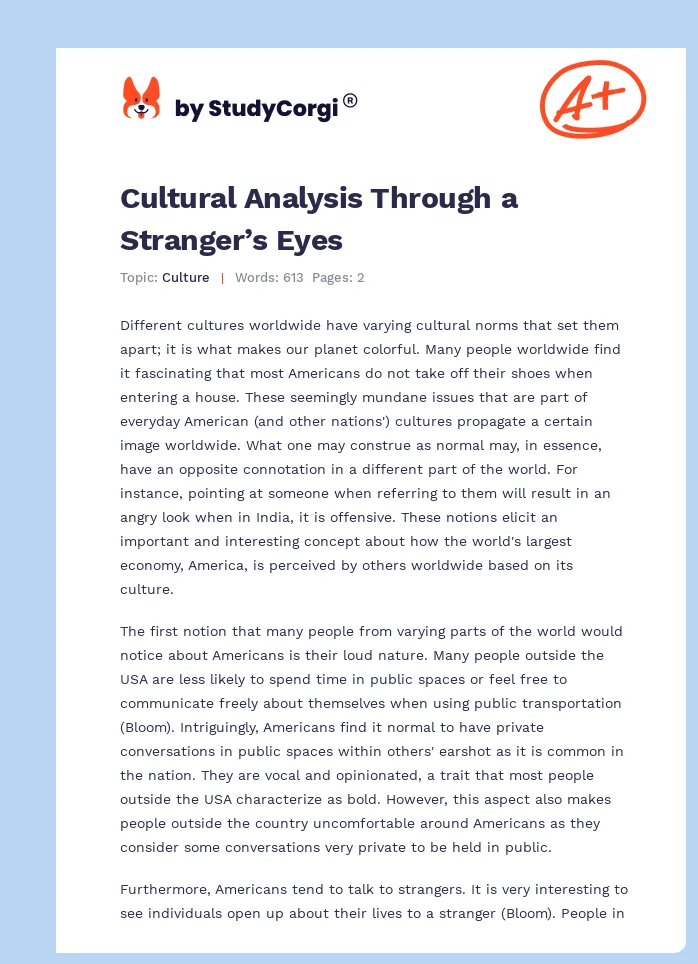 Cultural Analysis Through a Stranger’s Eyes. Page 1