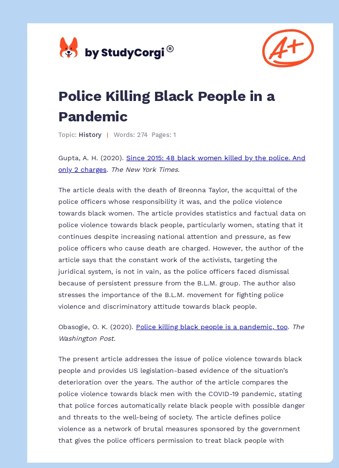 Police Killing Black People in a Pandemic. Page 1