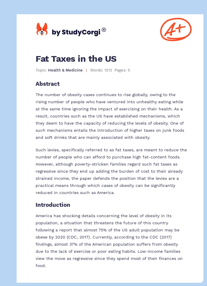 Fat Taxes in the US. Page 1