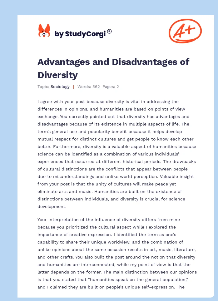 Advantages and Disadvantages of Diversity. Page 1