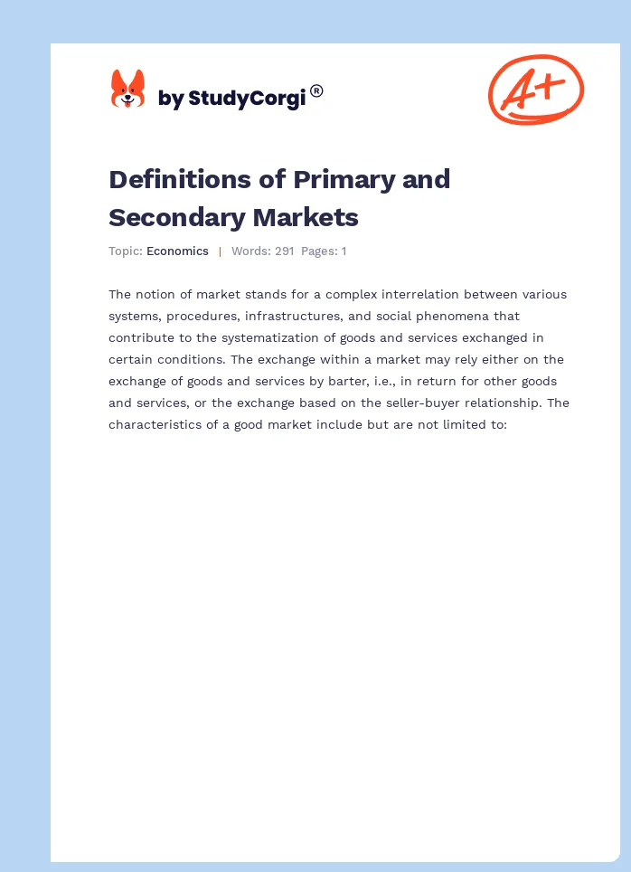 Definitions of Primary and Secondary Markets. Page 1