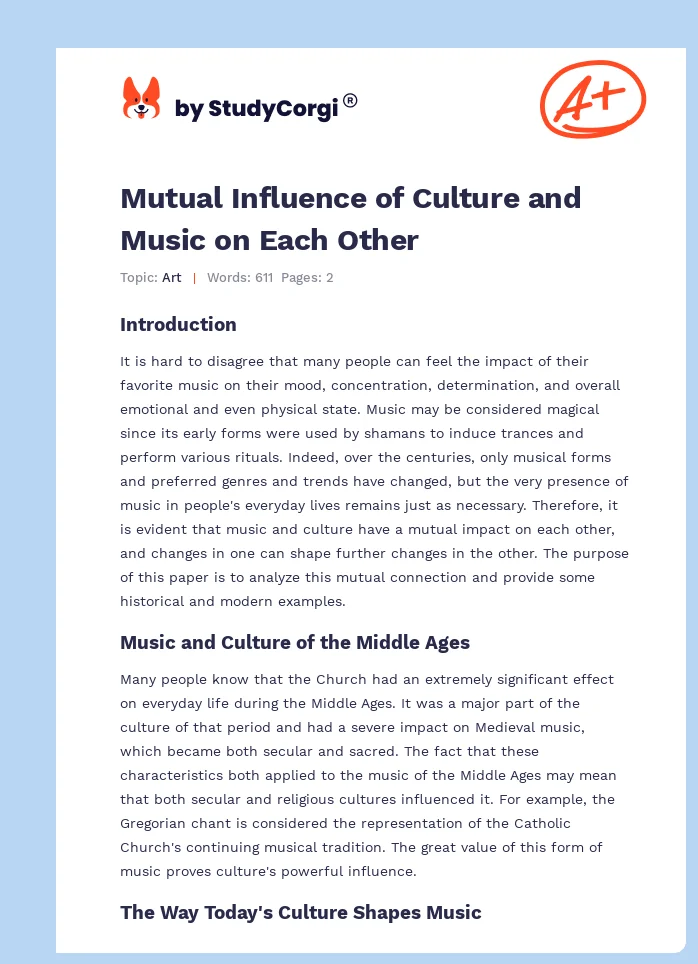 Mutual Influence of Culture and Music on Each Other. Page 1