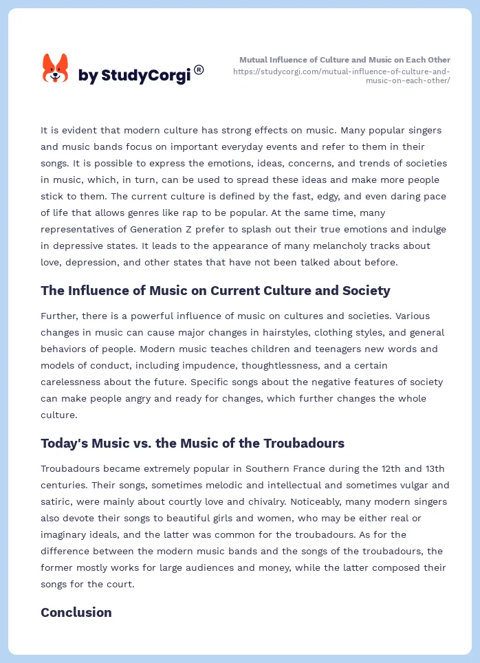 Mutual Influence of Culture and Music on Each Other. Page 2