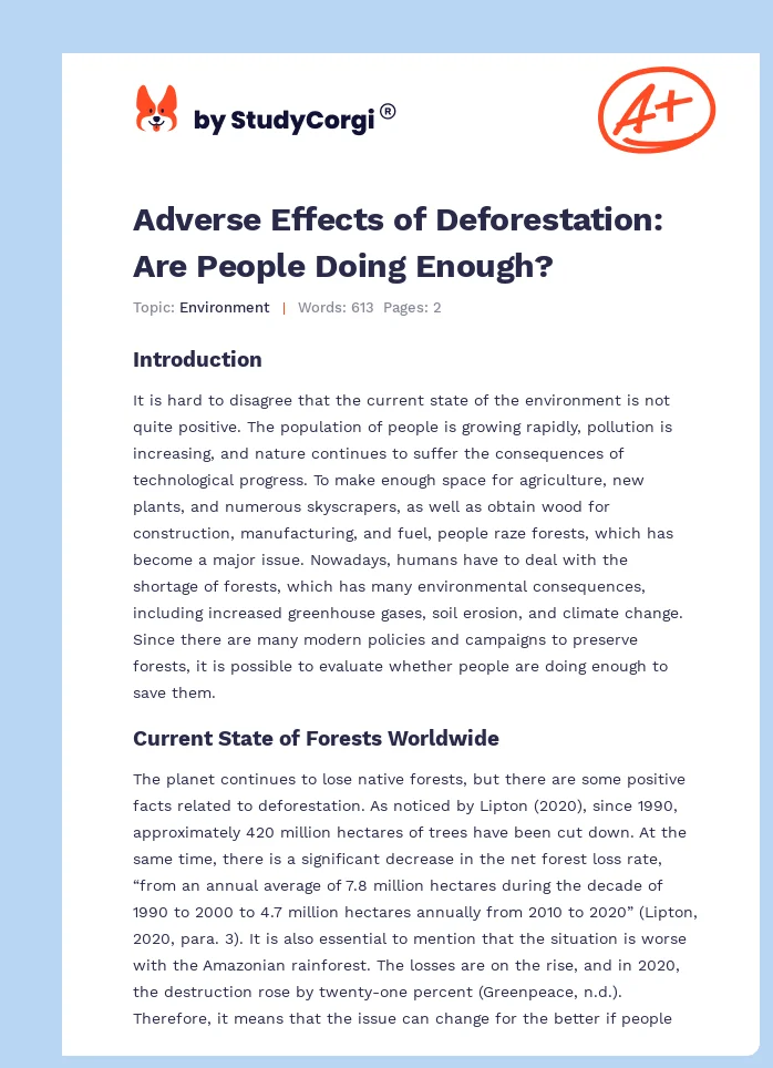 Adverse Effects of Deforestation: Are People Doing Enough?. Page 1