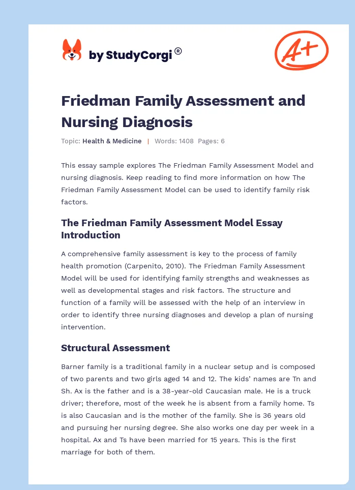 Friedman Family Assessment and Nursing Diagnosis. Page 1