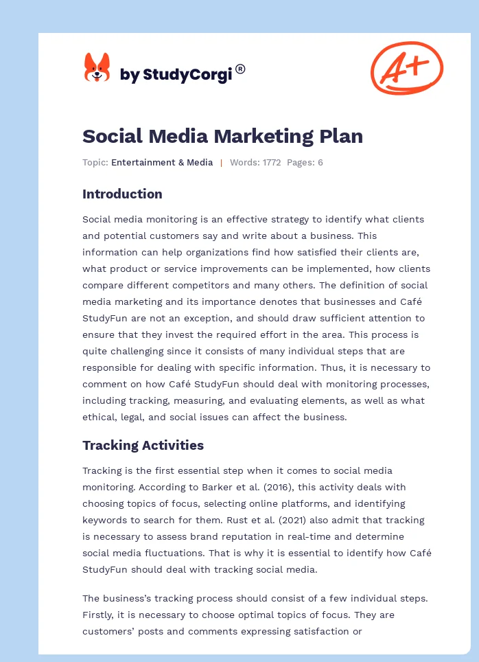 Social Media Marketing Plan. Page 1