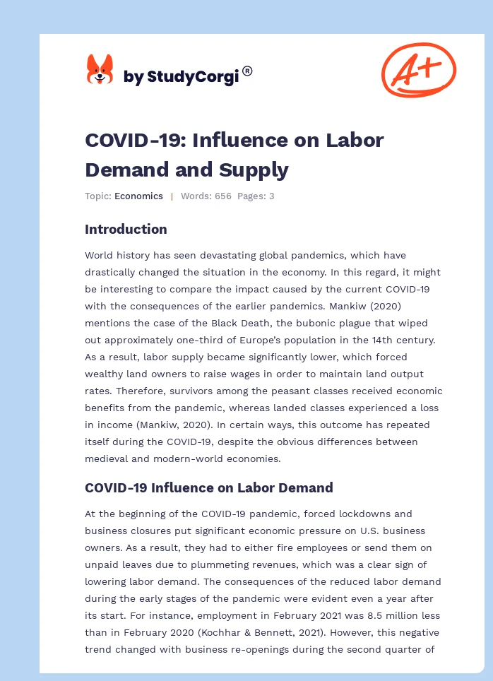 COVID-19: Influence on Labor Demand and Supply. Page 1