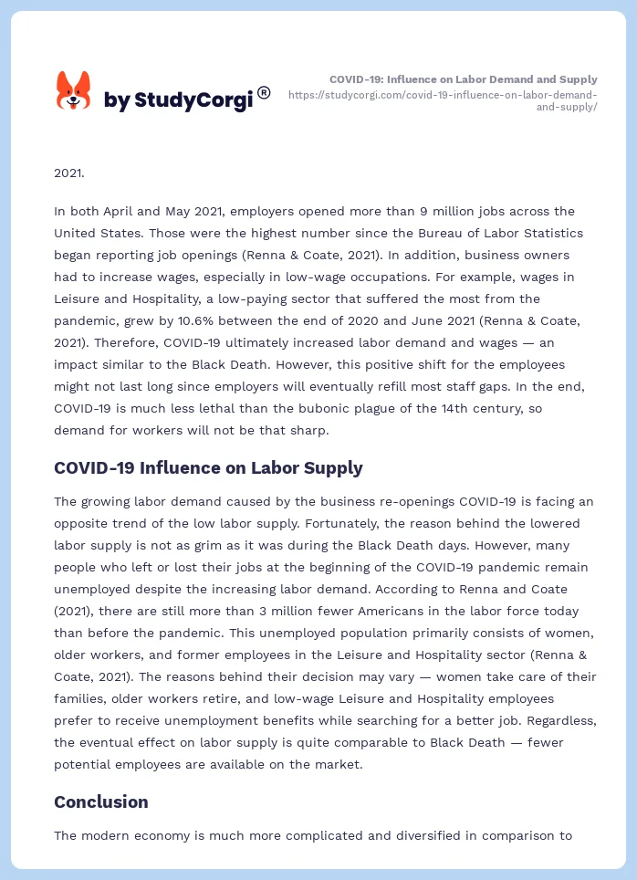COVID-19: Influence on Labor Demand and Supply. Page 2