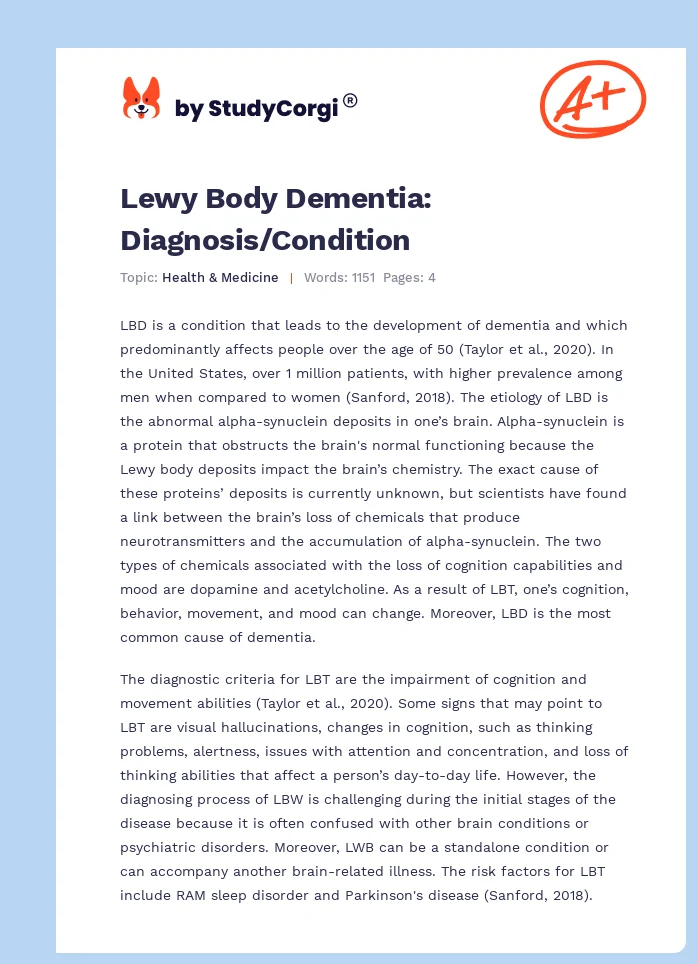 Lewy Body Dementia: Diagnosis/Condition. Page 1