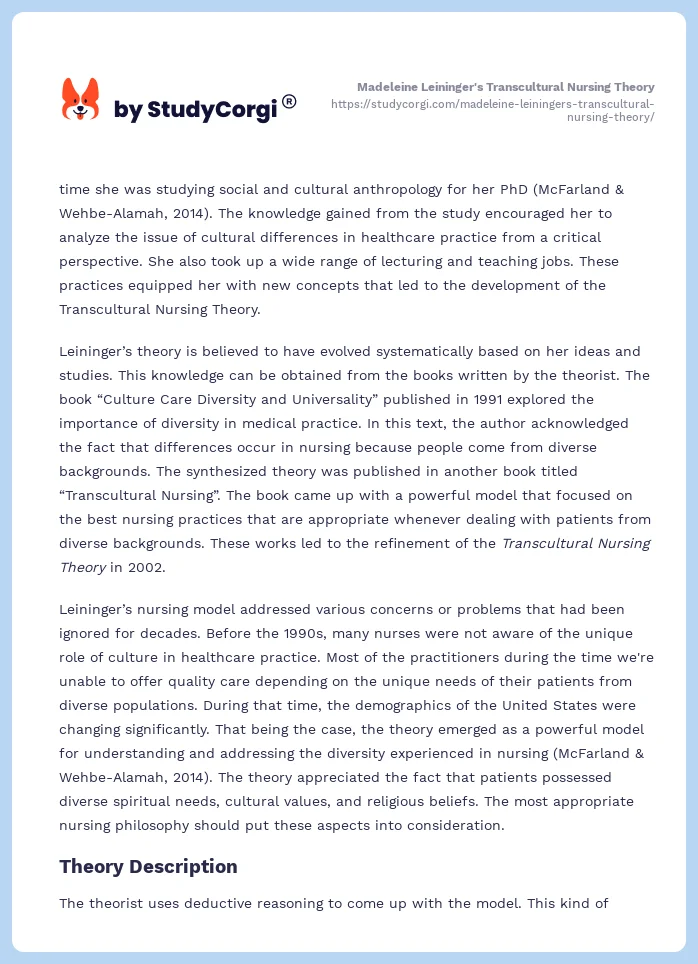 Madeleine Leininger's Transcultural Nursing Theory. Page 2