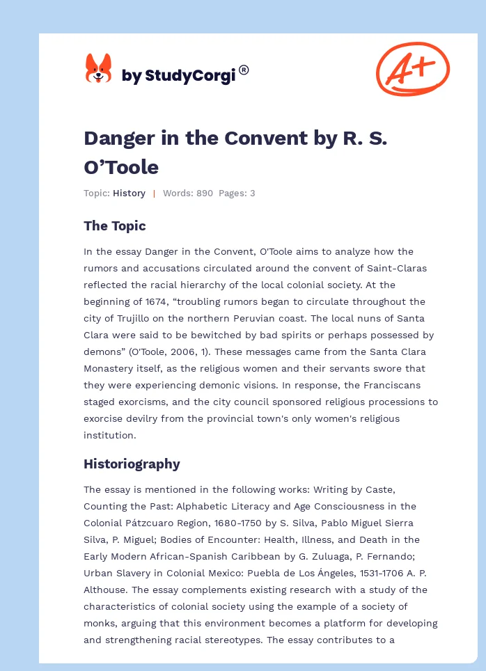 Danger in the Convent by R. S. O’Toole. Page 1