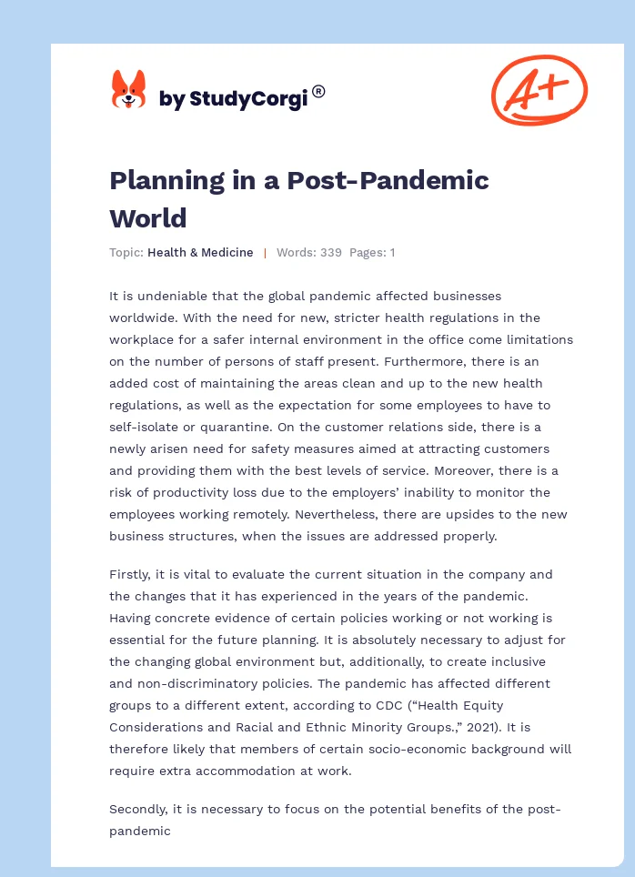 Planning in a Post-Pandemic World. Page 1