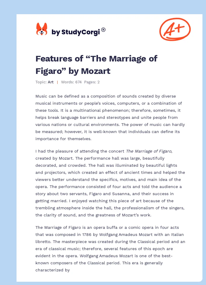 Features of “The Marriage of Figaro” by Mozart. Page 1
