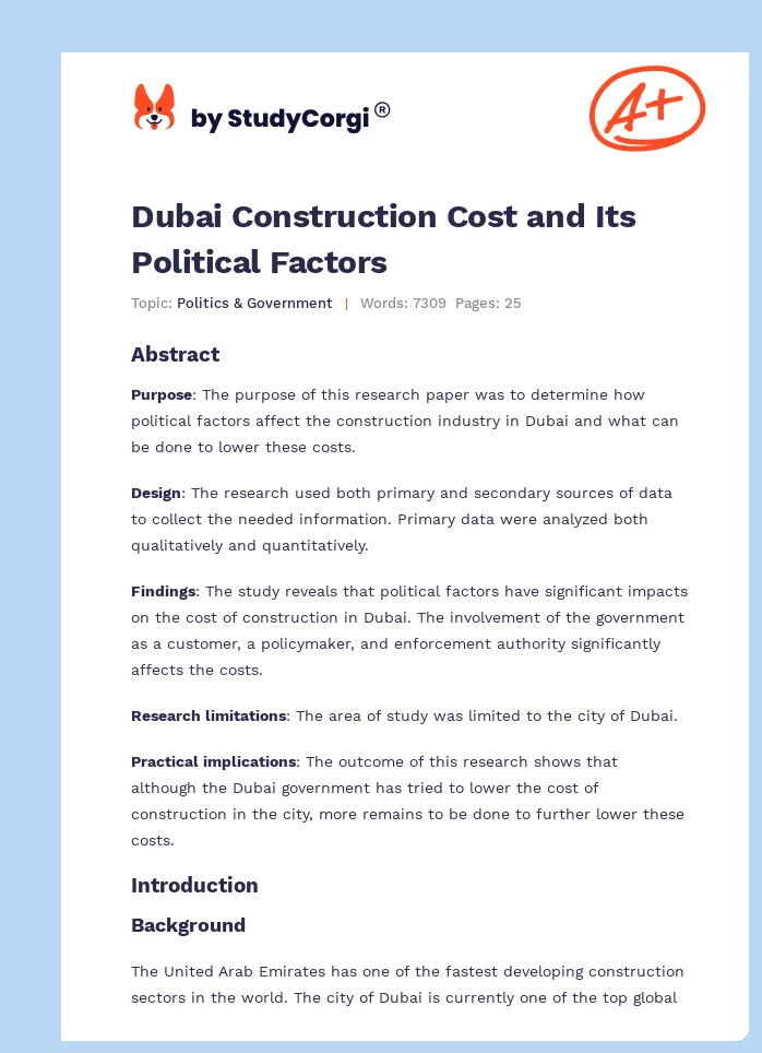 Dubai Construction Cost and Its Political Factors. Page 1