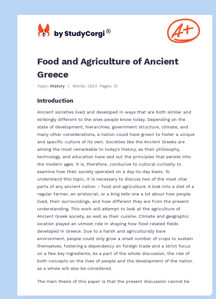 Food and Agriculture of Ancient Greece. Page 1