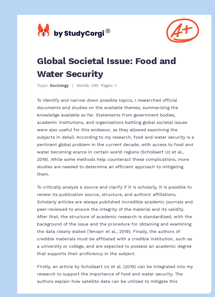Global Societal Issue: Food and Water Security. Page 1