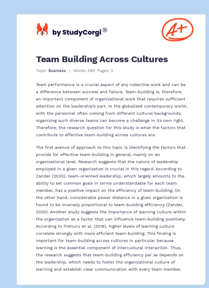 Team Building Across Cultures. Page 1