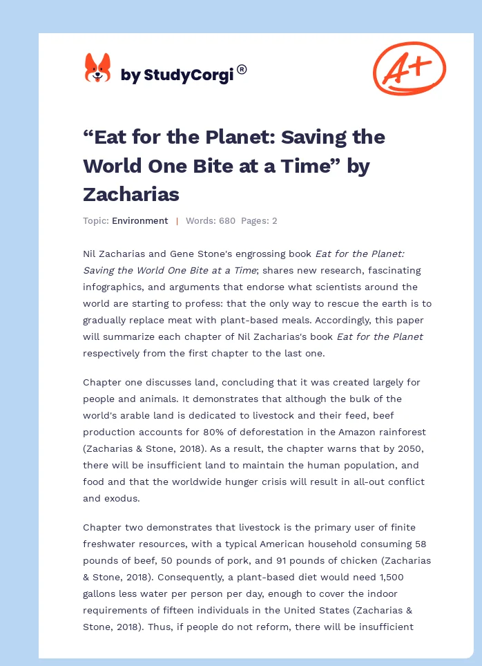 “Eat for the Planet: Saving the World One Bite at a Time” by Zacharias. Page 1