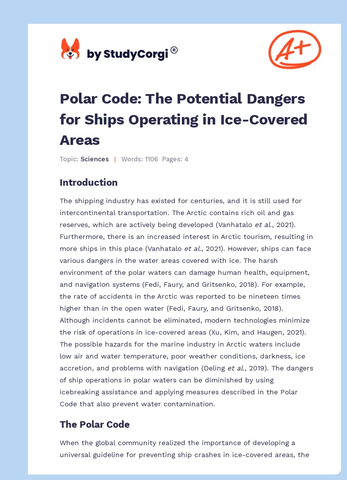 Polar Code: The Potential Dangers for Ships Operating in Ice-Covered Areas. Page 1